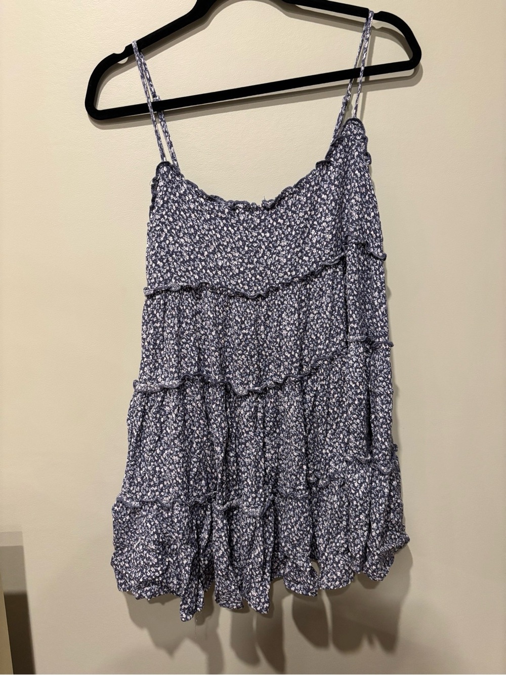 Lulu's Navy and White Floral Tiered Mini Dress